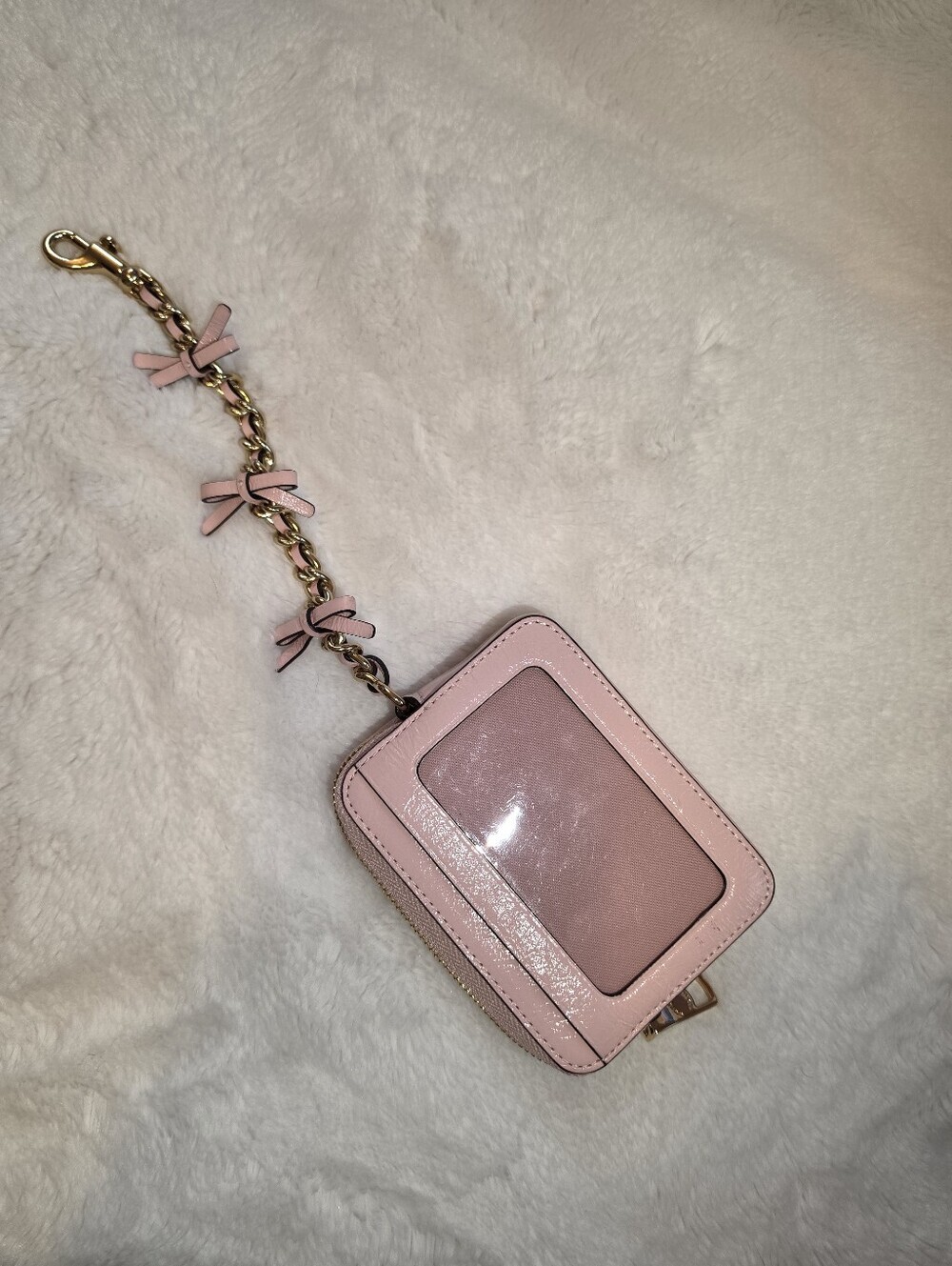 Coach Zip Card Case With Bows Chain Wristlet Leather CEC13 - Picture 7 of 7